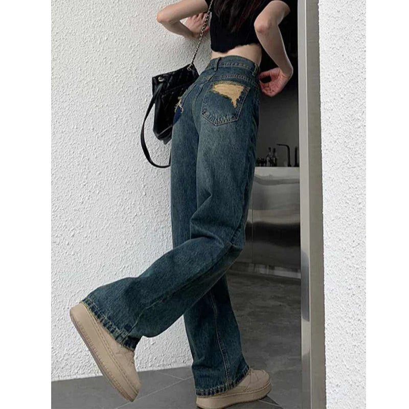 Kontrastierende weit geschnittene Jeans